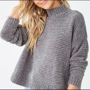 Forever 21 grey ribbed chenille mock neck sweater